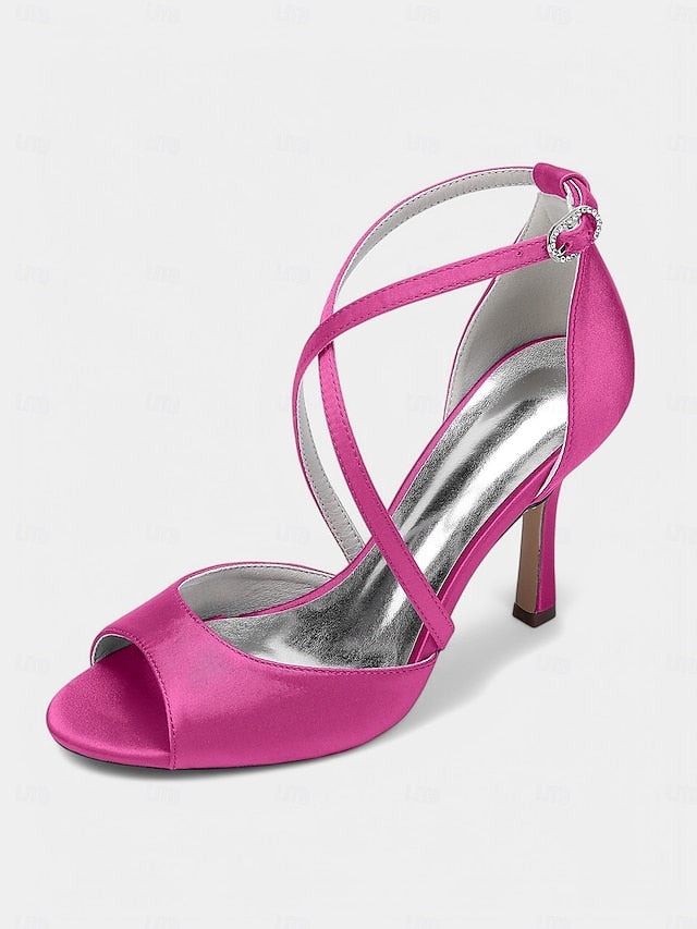 Heels – Cross-Strap Elegant Satin Peep-Toe Women's White