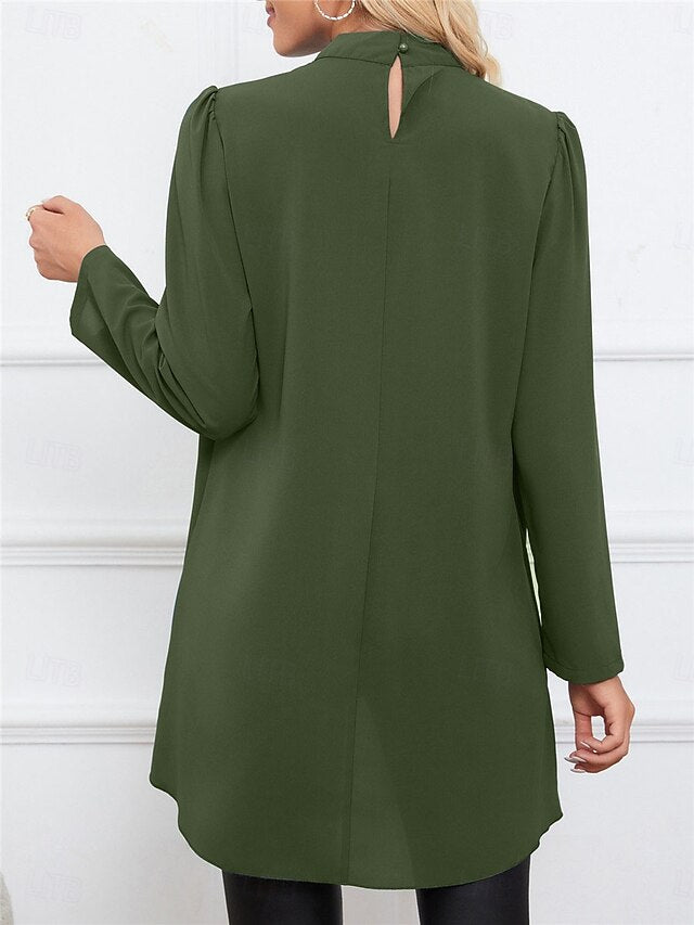 Women's Shirt Blouse Ruffle Solid Color Basic Casual Long