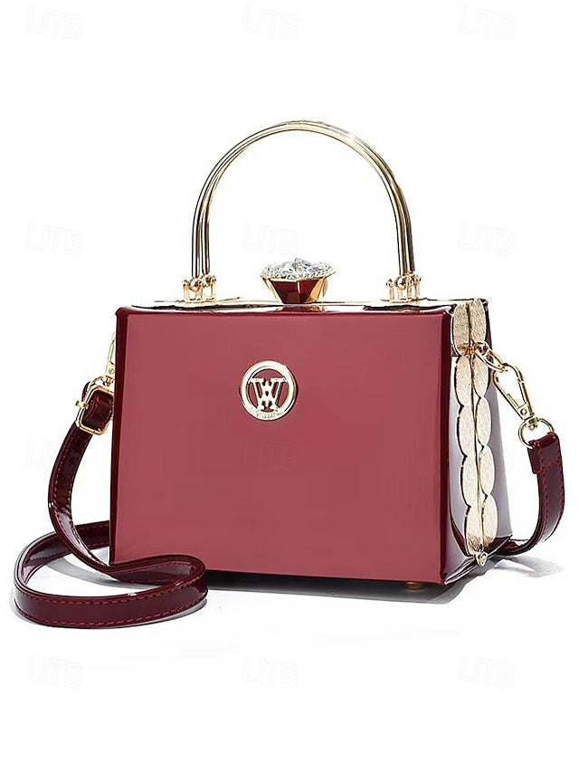 Gold Patent Women's Burgundy Handbag Evening with Leather