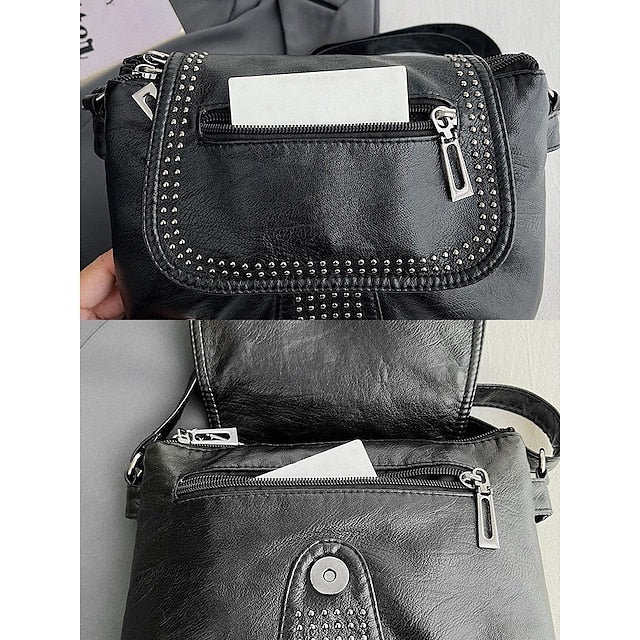 with Brown Studded Bag Leather Crossbody Faux Women's