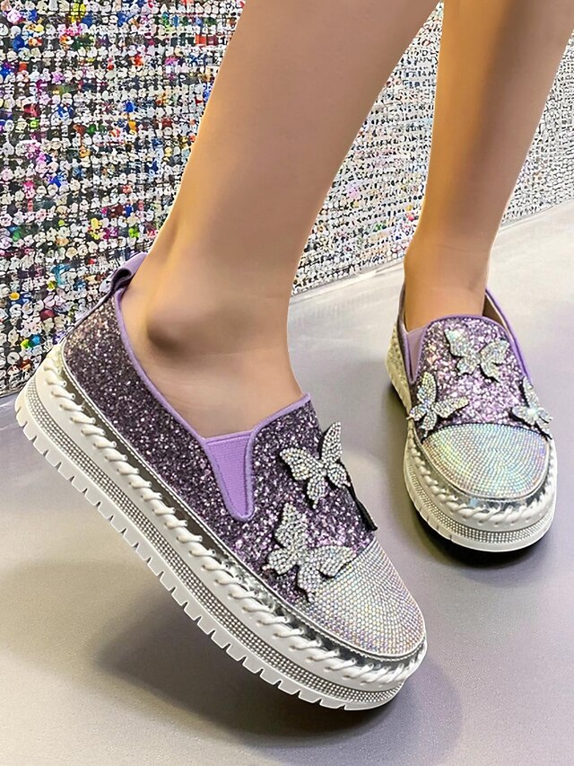 Slip-On with Purple Platform Glitter Women's Sneakers