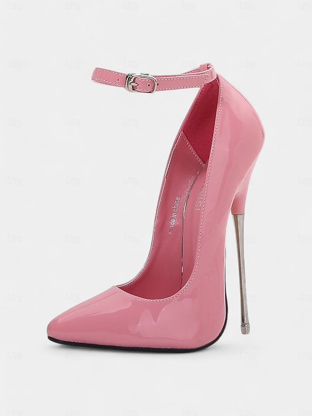 Women's Stiletto Heels Red with Leather Patent Strap Ankle