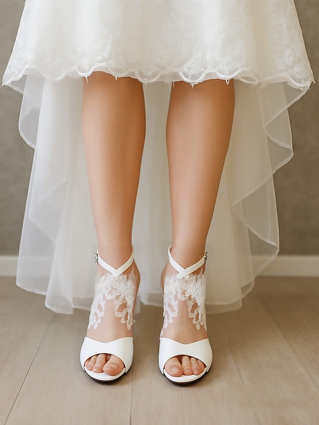 Ankle with White Strap Heel Block Women's Sandals - Lace