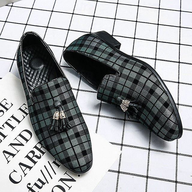 Men's with Tassel Elegant Loafers Plaid Decoration –