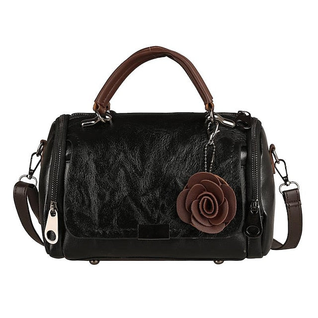 Leather Floral Vintage-Style Handbag Faux Women's with