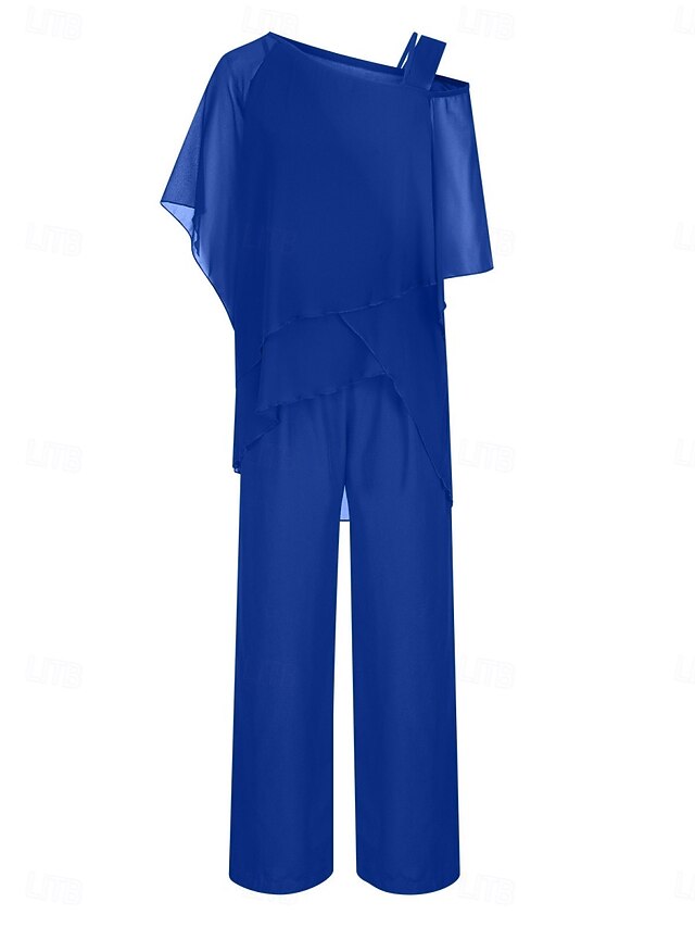 Women's Pants Sets 3/4 Length Sleeve One Shoulder Solid