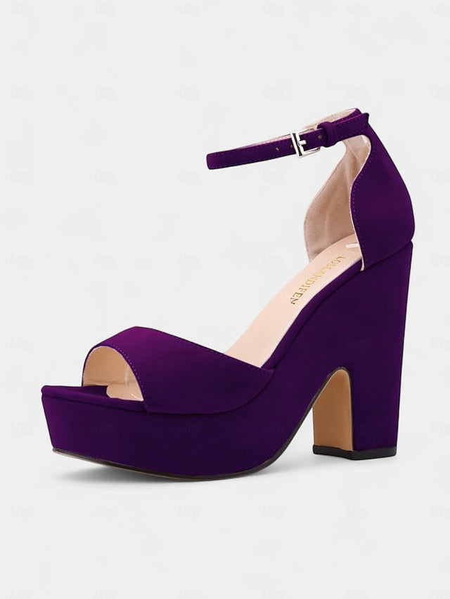 - Nude Heel Block Sandals Platform Suede Women's Chunky