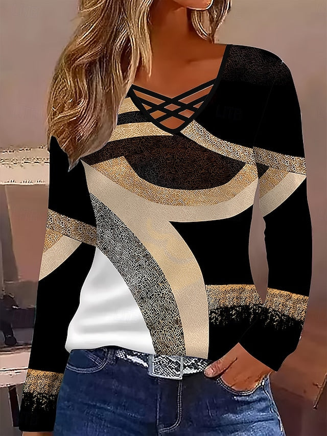 Women's T Shirt Cut Out Print Graphic Geometry Vintage