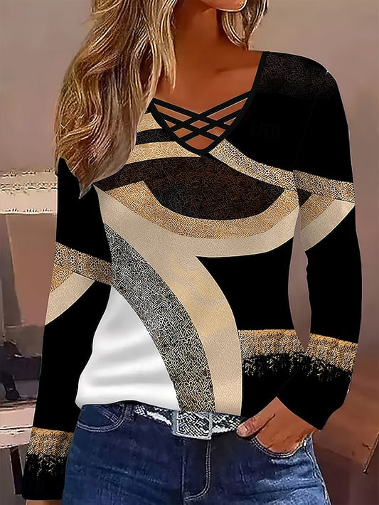 Women's T Shirt Cut Out Print Graphic Geometry Vintage