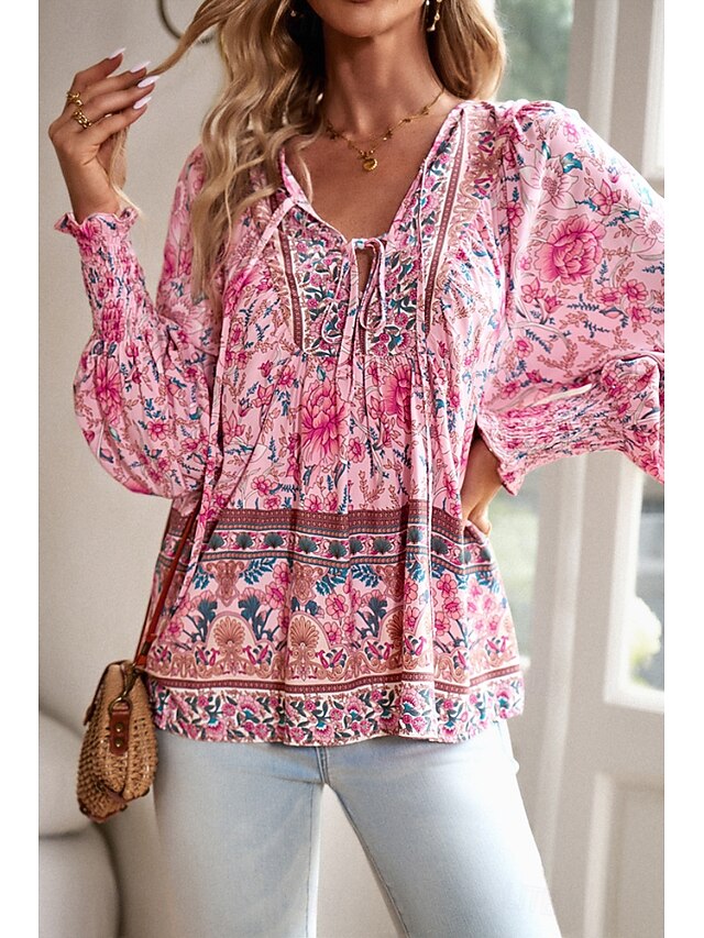 Women's Shirt Blouse Print Flower Daily Stylish Casual Long