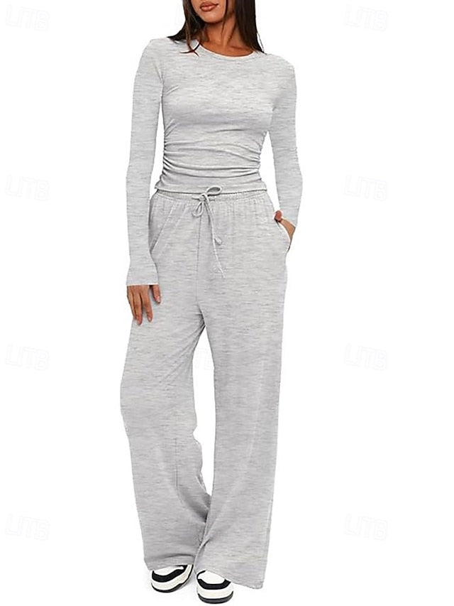 Women's Pants Sets Bolero Top Long Sleeve Crew Neck Plain