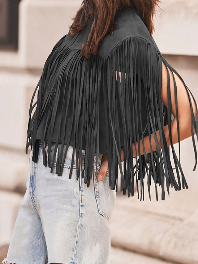 Women's Blouse Tassel Plain Western Sleeveless V Neck