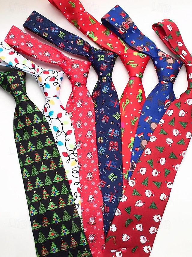 Men's Tie – Christmas Santa Fun Silk Polyester Tree and