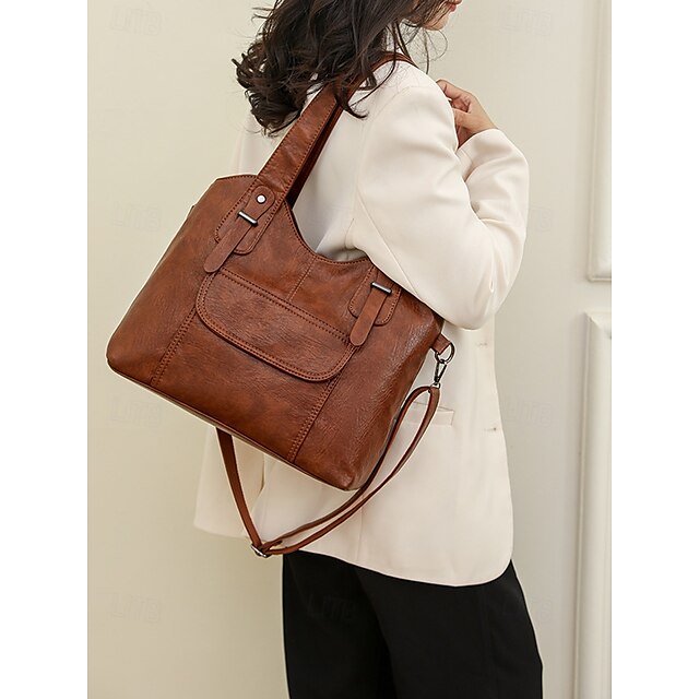 Bag Women's Vintage Dual Faux Tote with Leather Brown
