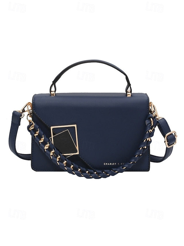 Women's Elegant Faux Leather Crossbody Handbag, Chic Top