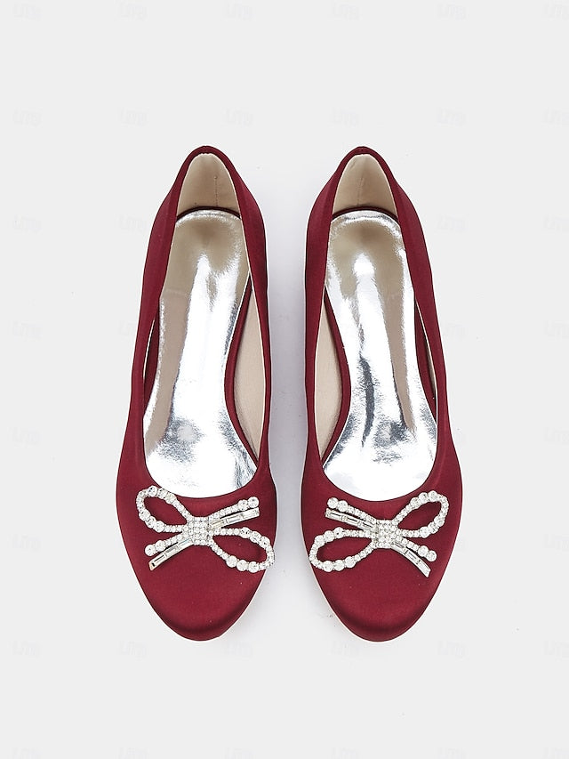 Round-Toe Bow Embellished Rhinestone - Women's Flats