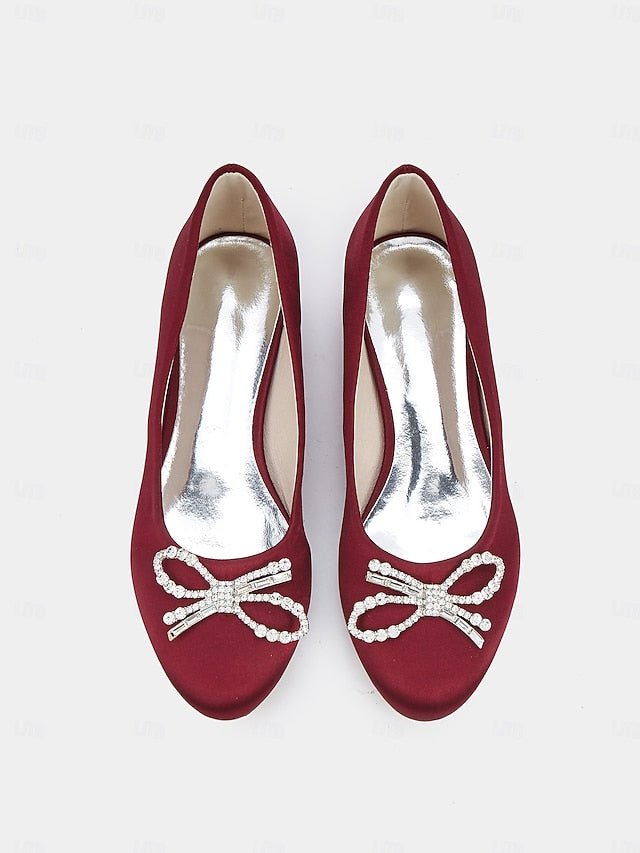 - Flats Rhinestone Bow Round-Toe Women's Embellished
