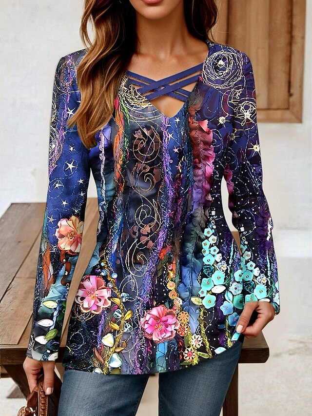 Women's T shirt Long Sleeve Floral Graphic Vintage Stylish