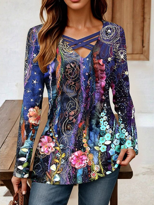 Women's T shirt Long Sleeve Floral Graphic Vintage Stylish