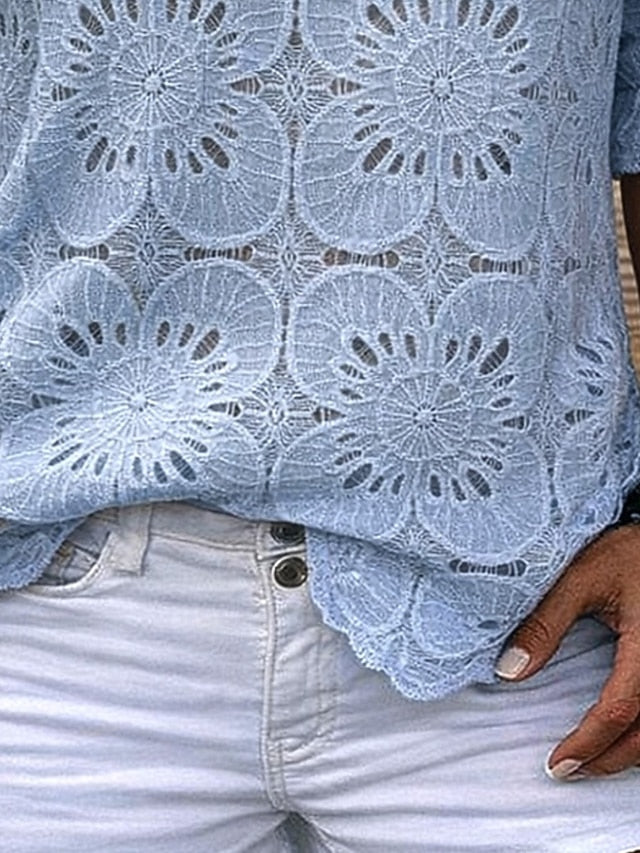 Women's Lace Splicing Top Blouse Lace Patchwork Solid Color