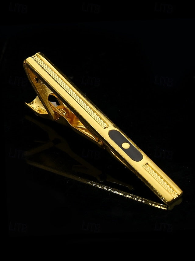 Gold – Black for with Design Clip Inlay Tie Elegant Men Sleek