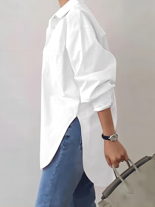 Women's Shirt Blouse Buttons Solid Color Stylish Casual