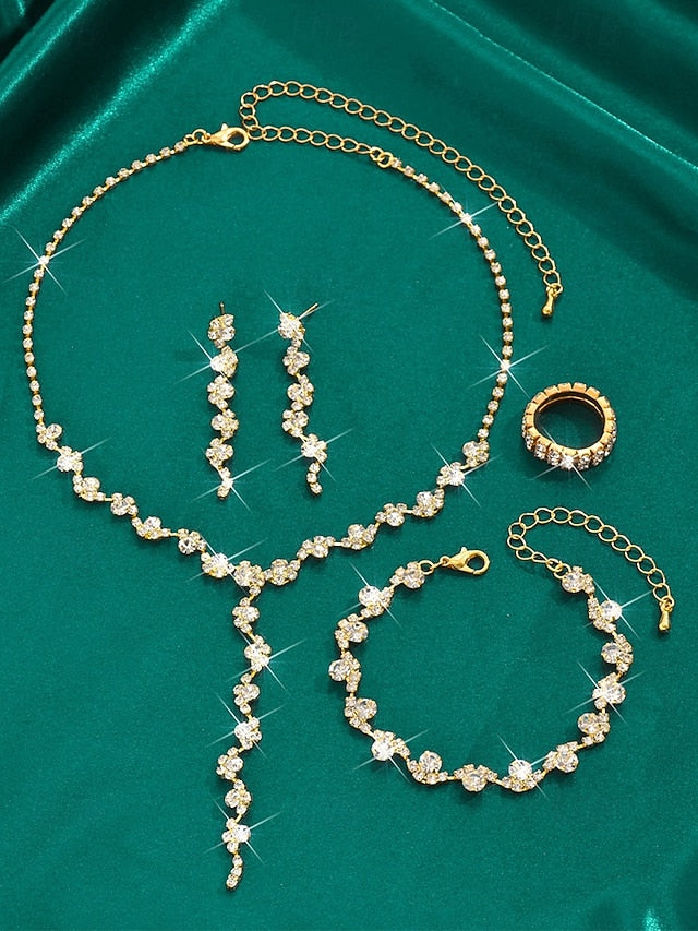 – Elegant Necklace Jewelry Gold Set Rhinestone