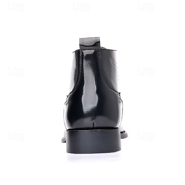 Burgundy Glossy Wingtip Faux Brogue Ankle Leather Men's