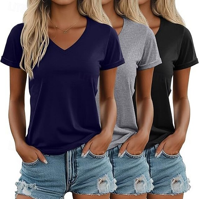 Multi Packs 3pcs Female Crew Neck Short Sleeve Black+Pink+White