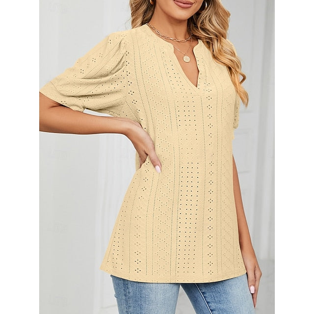 Women's T Shirt Eyelet Plain Fashion Modern Casual Short