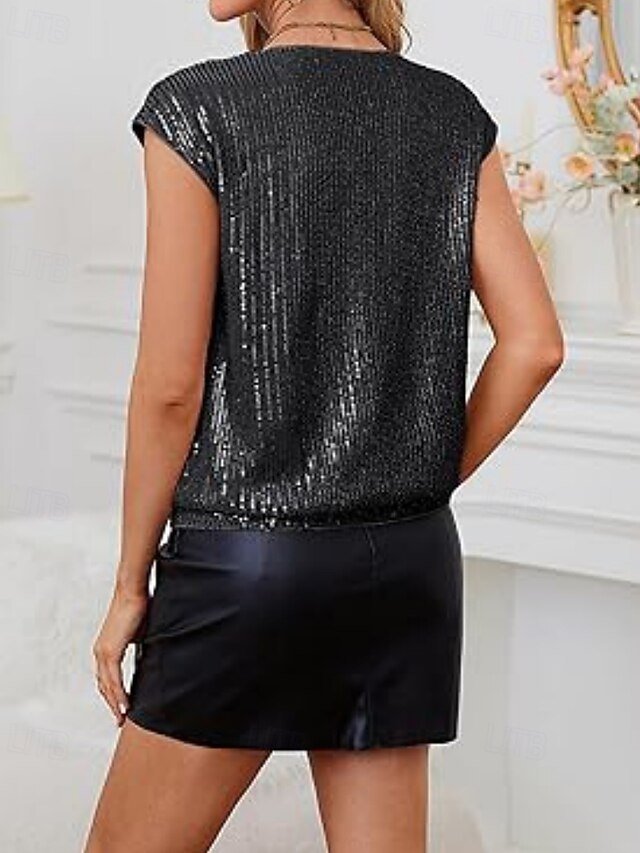 Women's T Shirt Tee Top Sequins Solid Color Elegant Fashion