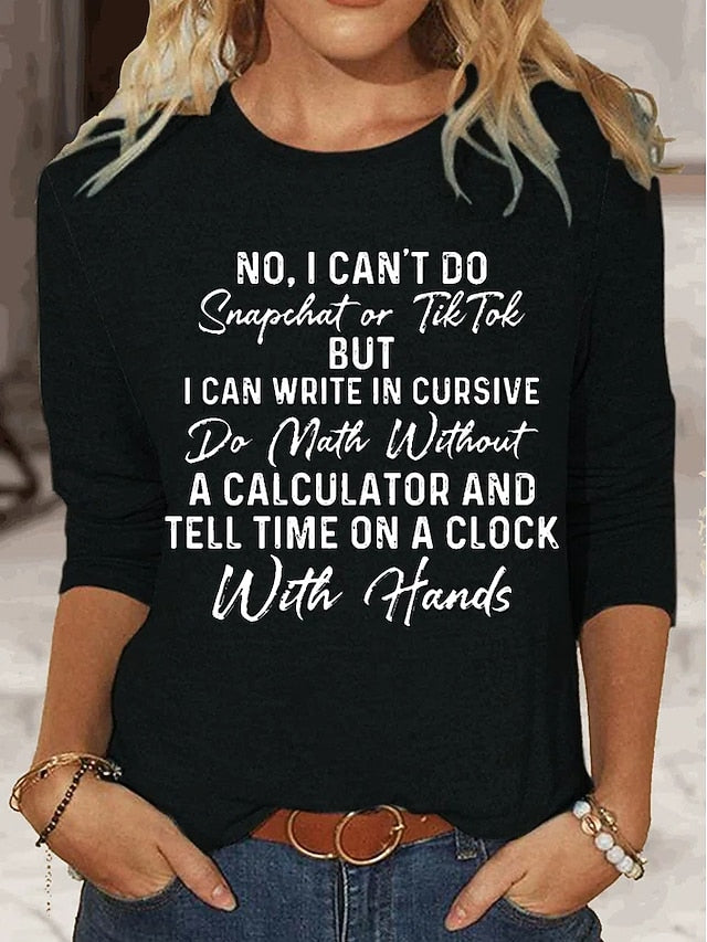 Women's T shirt Long Sleeve Letter Behavior Fashion Long