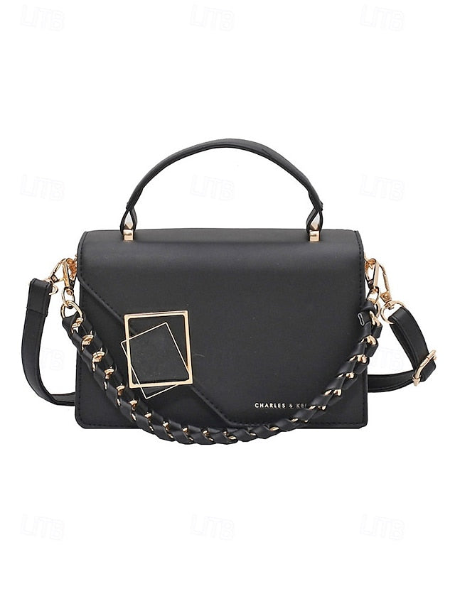 Women's Elegant Faux Leather Crossbody Handbag, Chic Top