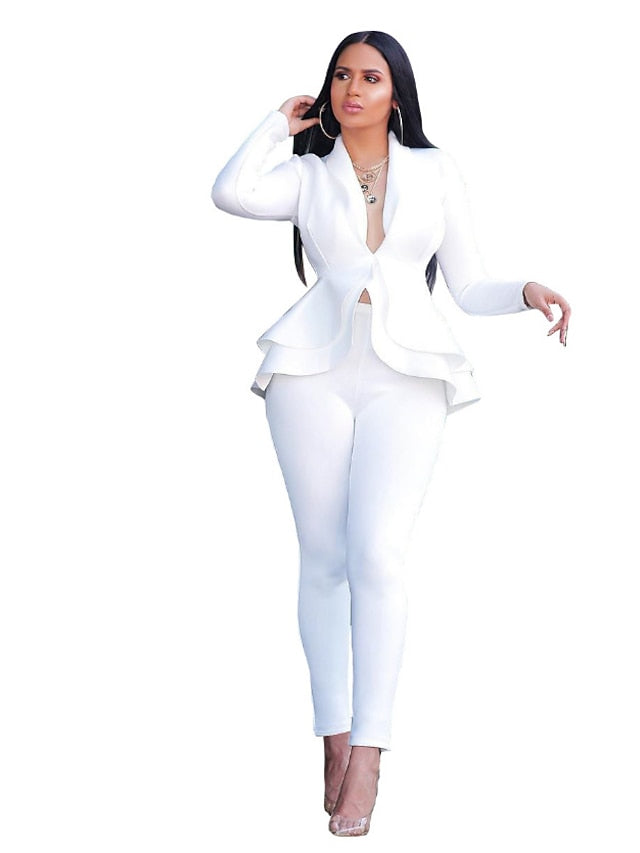 Women's Blazer Office Suit Pants Sets Long Sleeve Shirt