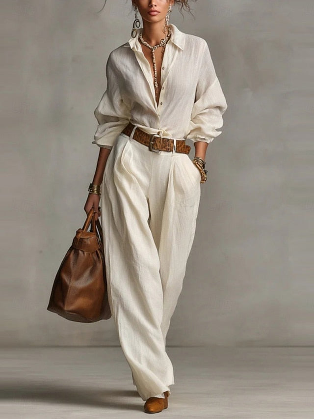 Women's Pants Sets Bolero Top Long Sleeve Shirt Collar