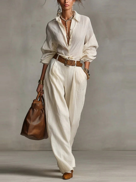 Women's Pants Sets Bolero Top Long Sleeve Shirt Collar