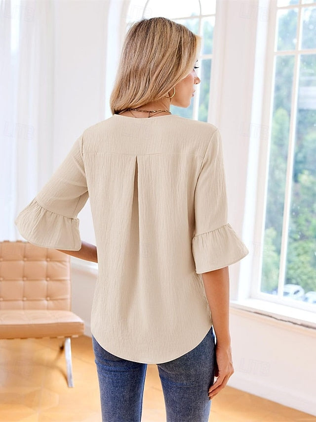 Women's Shirt Elegant Satin Top Blouse Ruched Ruffle