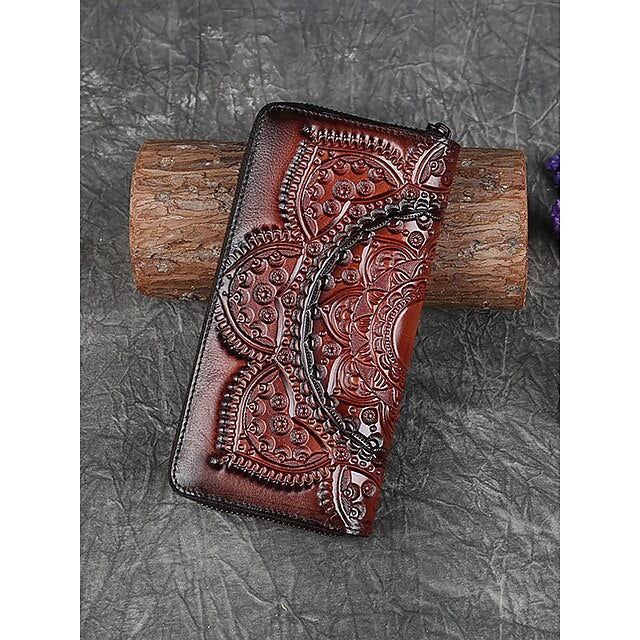 Handmade with elegant mandala leather wallet continental pattern