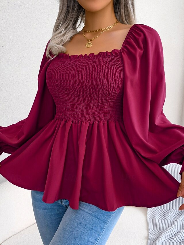 Women's Blouse Chiffon Tops Ruched Patchwork Plain Stylish