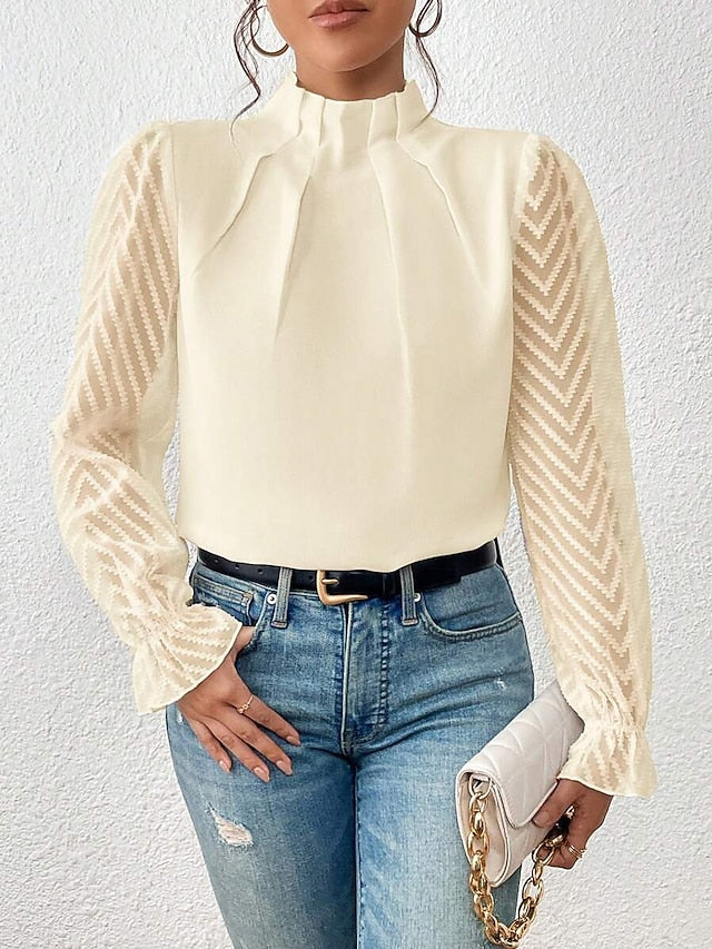 Women's Shirt Blouse Daily Basic Mesh Long Sleeve Regular