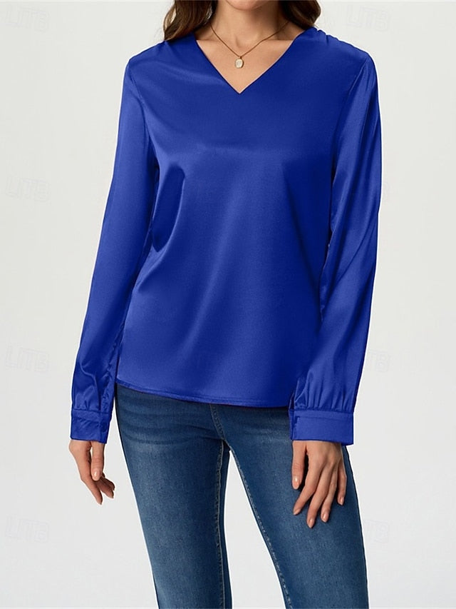 Women's Shirt Elegant Dressy Satin Top Solid Color Stylish