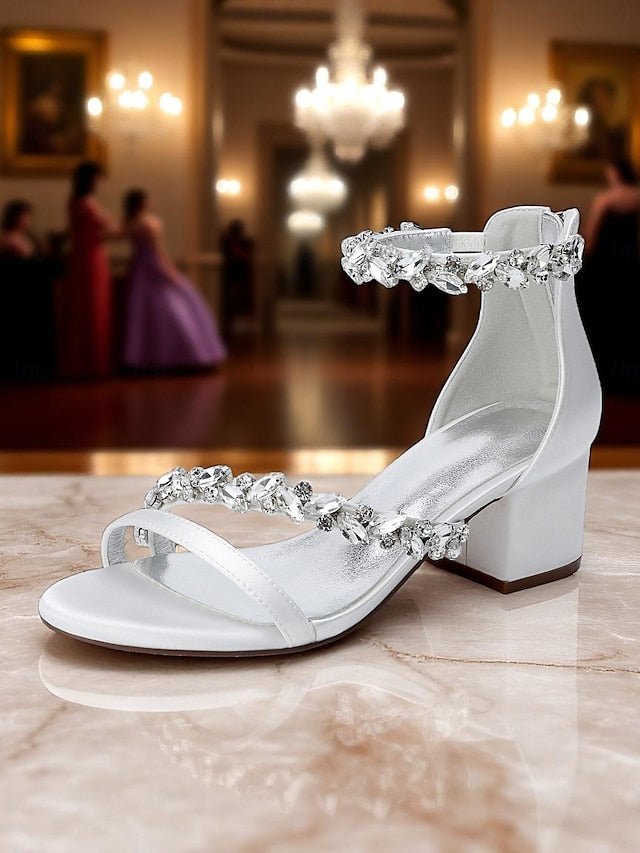 Crystal Sandals - Women's Heel Purple Block Satin