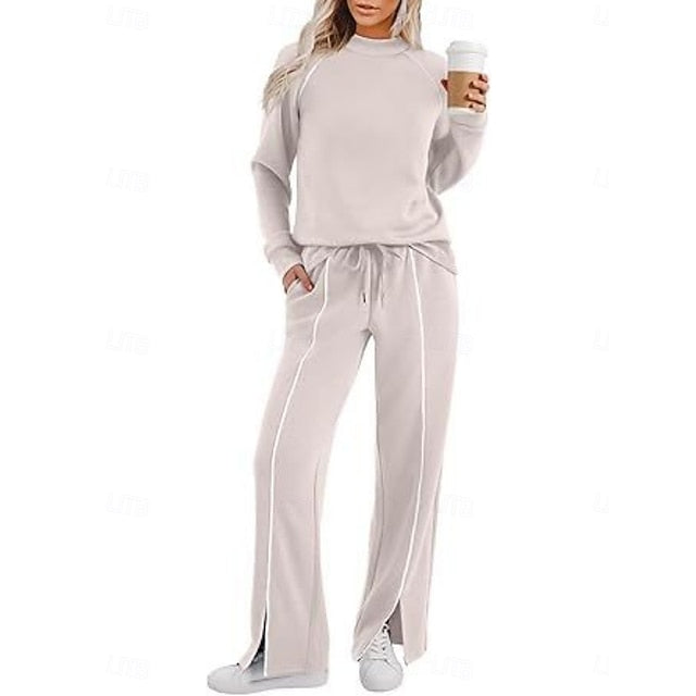 Women's Tracksuit Pants Sets Long Sleeve Crew Neck Solid