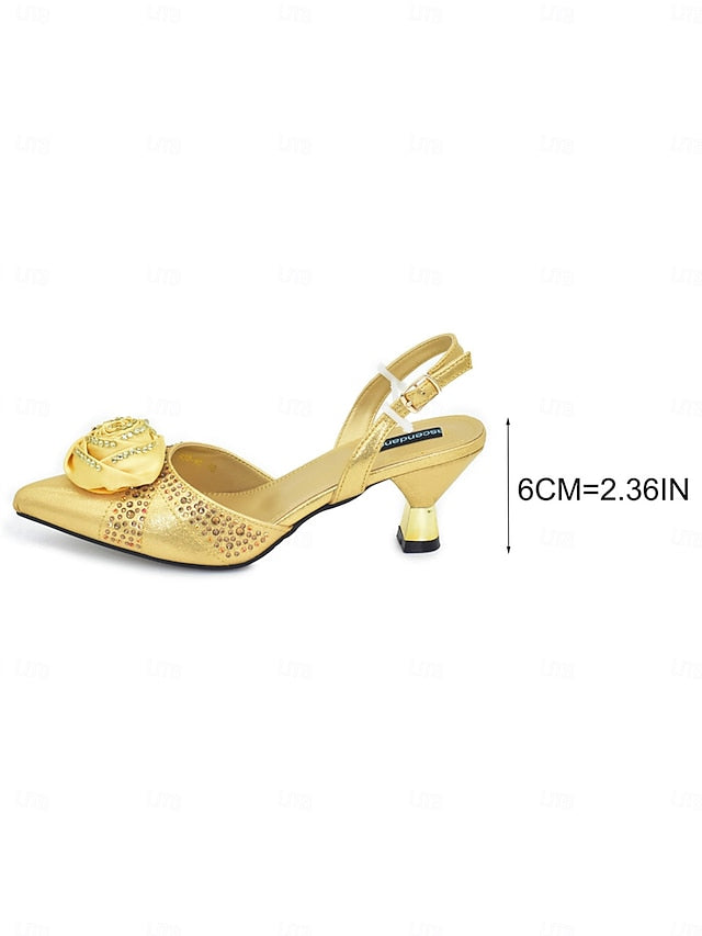 - Slingback Heels Matching and Set Clutch Gold Women's