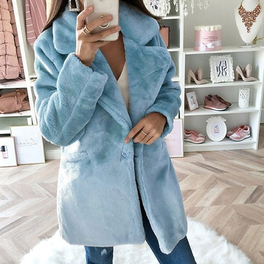 Women's Pocket Warm Comfortable Fur Coat Faux Casual