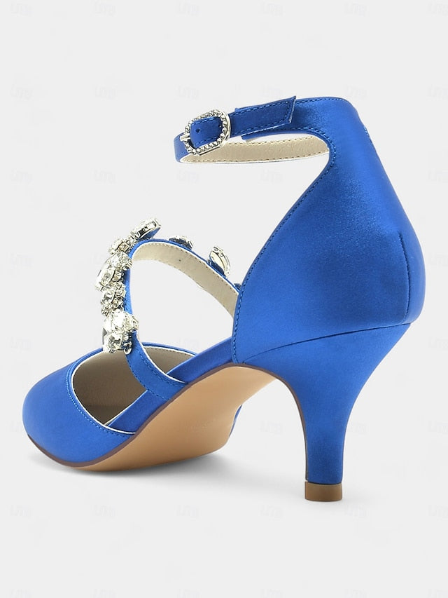 - Satin Rhinestone Black Heels Embellishments with Women's