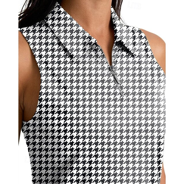 Women's Houndstooth Sport Shirt Golf Polo Shirt Tennis