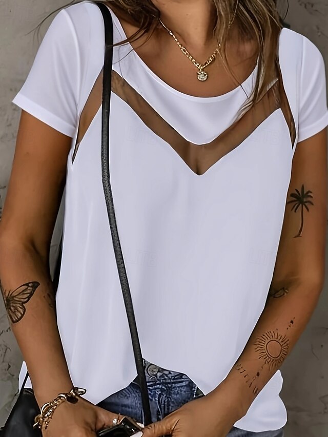 Women's T Shirt Tee Top Lace Plain Fashion Stylish Classic