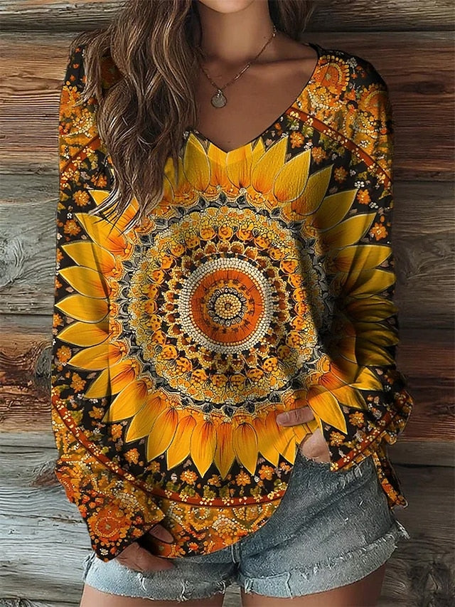 Women's Boho T Shirt Graphic Tribal Vintage Stylish Casual