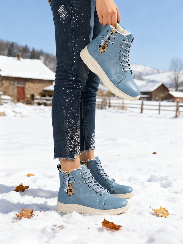 Women's Light Brown High-Top Sneaker Boots with Leopard